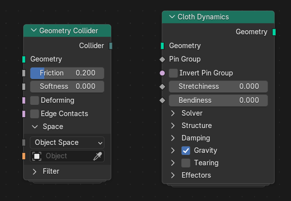 Cloth Dynamics node: shrinking/expanding vertices over time, and applied forces (Blender 5.2 Alpha)